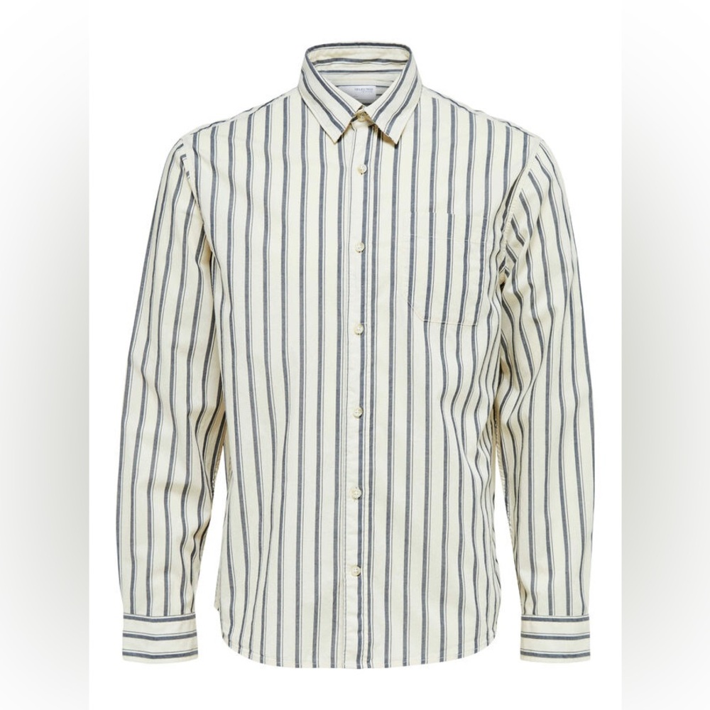 Men’s Selected Homme ‘long sleeve striped button down shirt’ in navy/beige